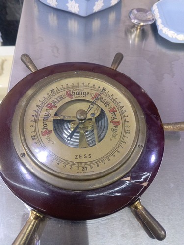 Vintage wood brass aneroid - vintage,