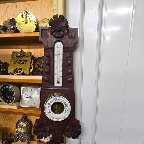 Antique carved barometer made - barometer,